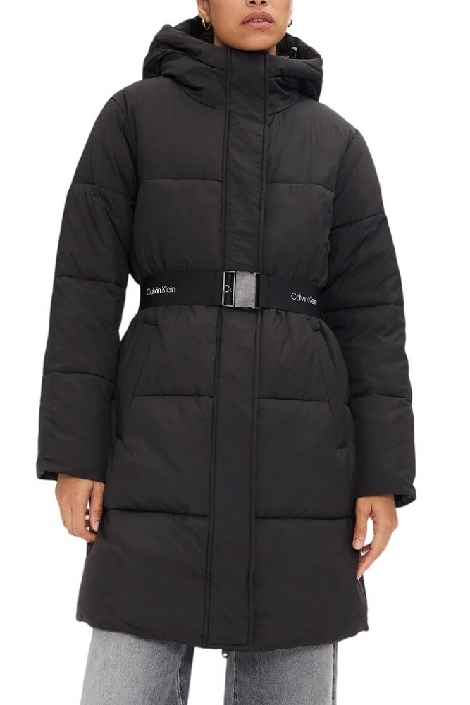 CALVIN KLEIN JEANS LOGO BELT LONG PUFFER ΜΠΟΥΦΑΝ ΓΥΝΑΙΚΕΙΟ BLACK