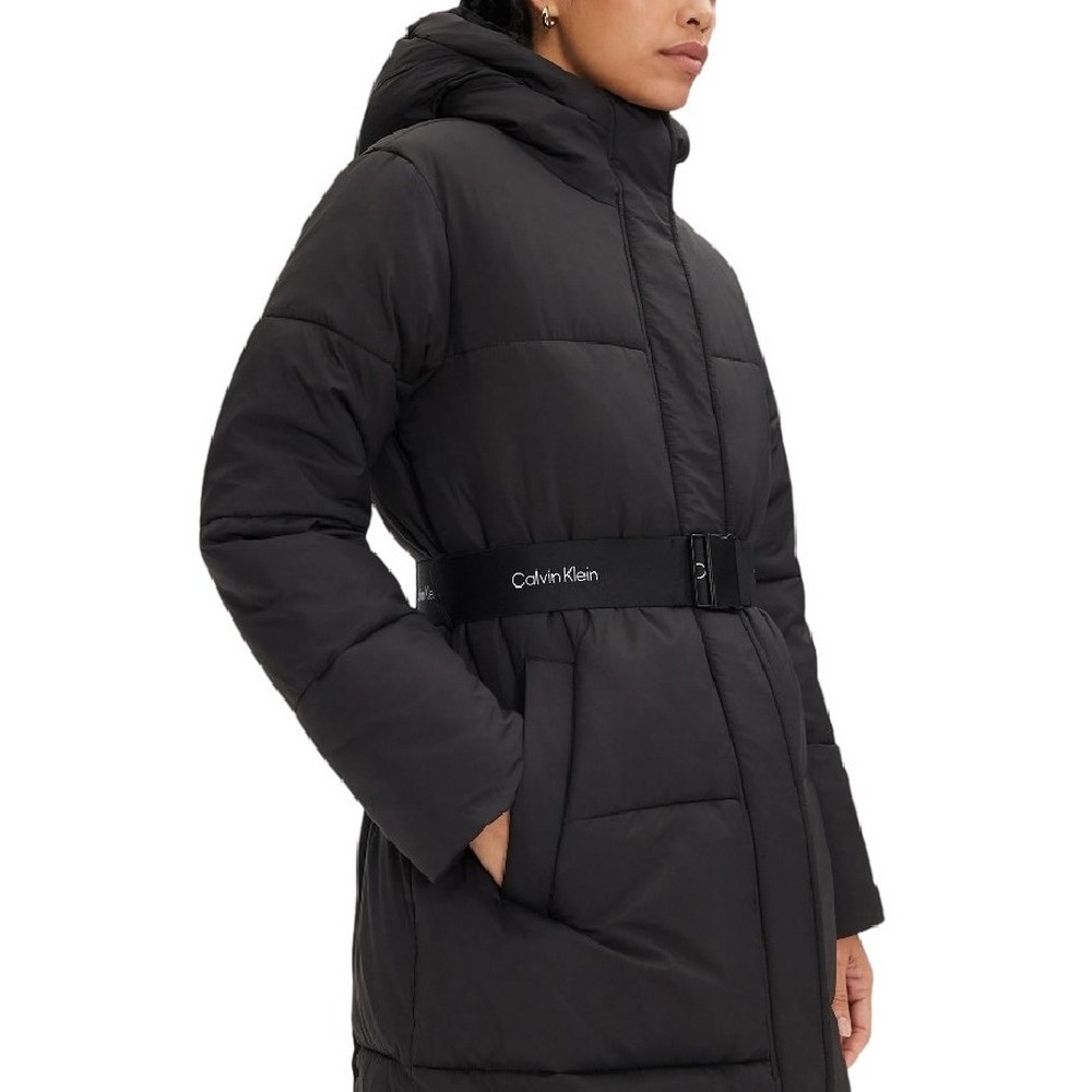 CALVIN KLEIN JEANS LOGO BELT LONG PUFFER ΜΠΟΥΦΑΝ ΓΥΝΑΙΚΕΙΟ BLACK