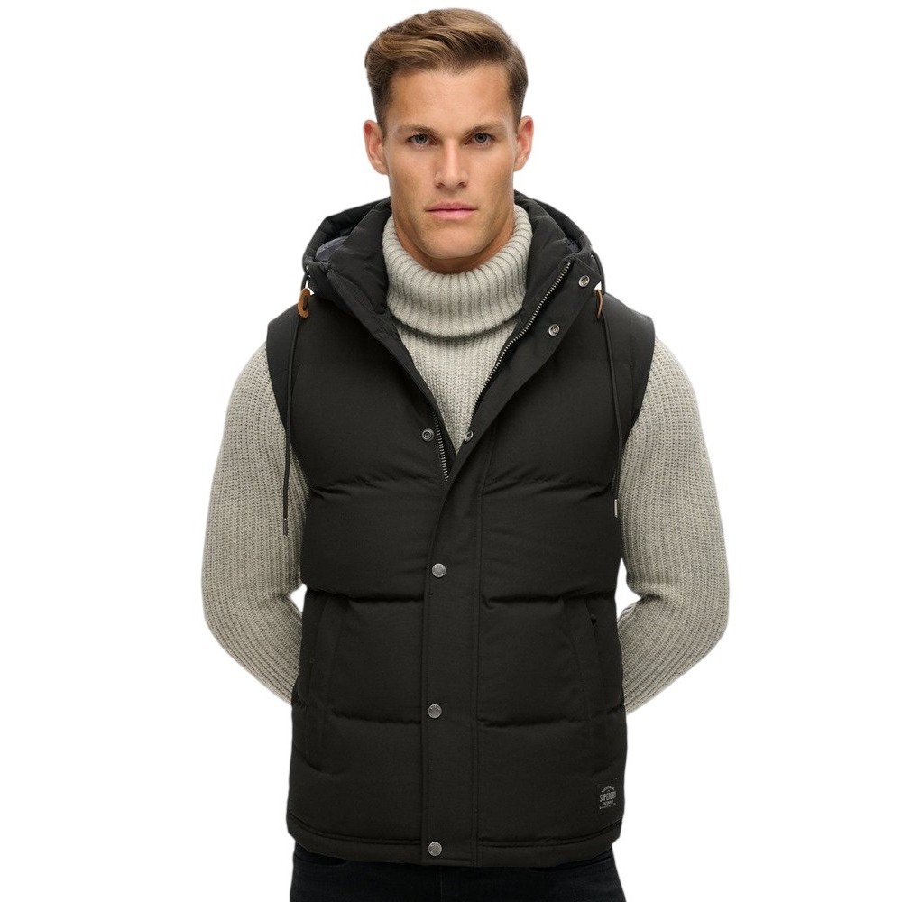 SUPERDRY D3 OVIN EVEREST HOODED PUFFER GILET ΓΙΛΕΚΟ ΜΠΟΥΦΑΝ ΑΝΔΡΙΚΟ BLACK