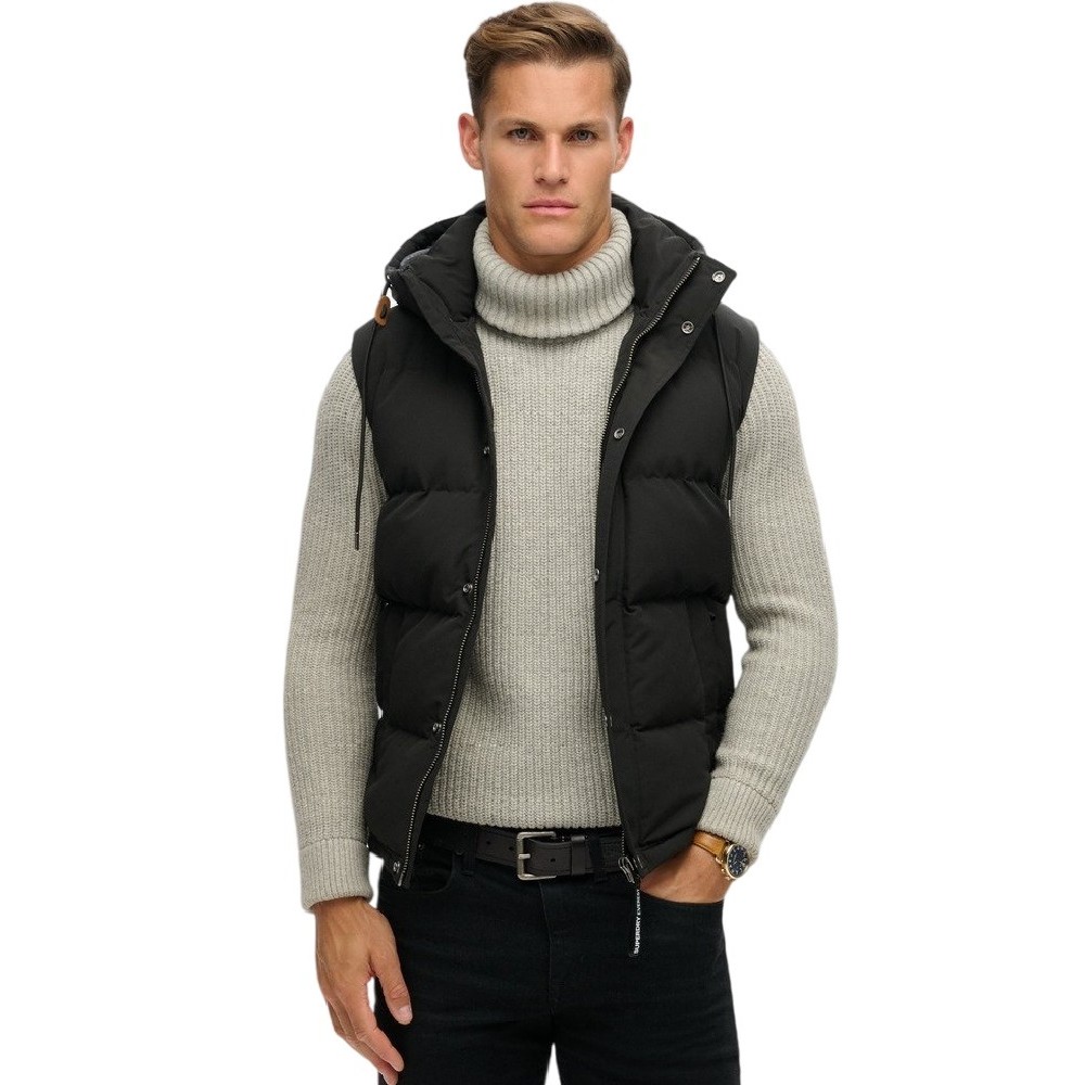 SUPERDRY D3 OVIN EVEREST HOODED PUFFER GILET ΓΙΛΕΚΟ ΜΠΟΥΦΑΝ ΑΝΔΡΙΚΟ BLACK