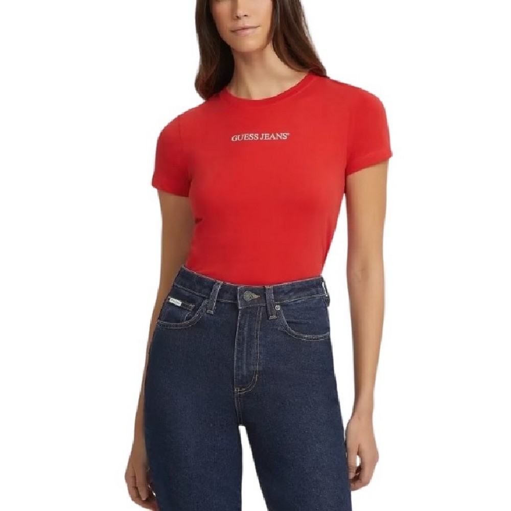 GUESS SLIM LOGO PRINT TEE T-SHIRT ΜΠΛΟΥΖΑ ΓΥΝΑΙΚΕΙΑ RED