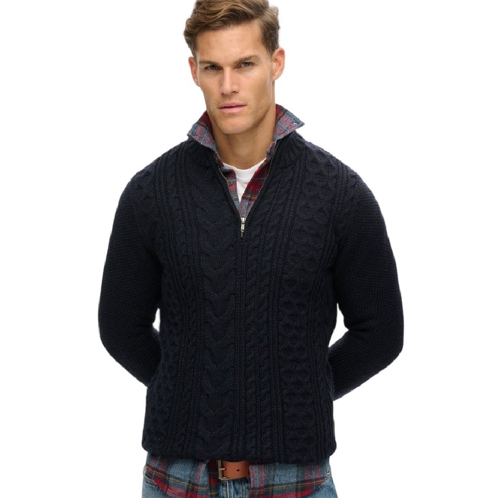 SUPERDRY D1 OVIN JACOB CABLE KNIT HALF ZIP ΜΠΛΟΥΖΑ ΠΛΕΚΤΗ ΑΝΔΡΙΚΗ NAVY