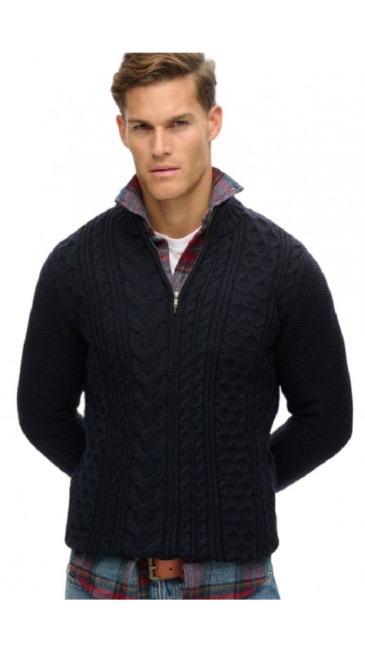 SUPERDRY D1 OVIN JACOB CABLE KNIT HALF ZIP ΜΠΛΟΥΖΑ ΠΛΕΚΤΗ ΑΝΔΡΙΚΗ NAVY