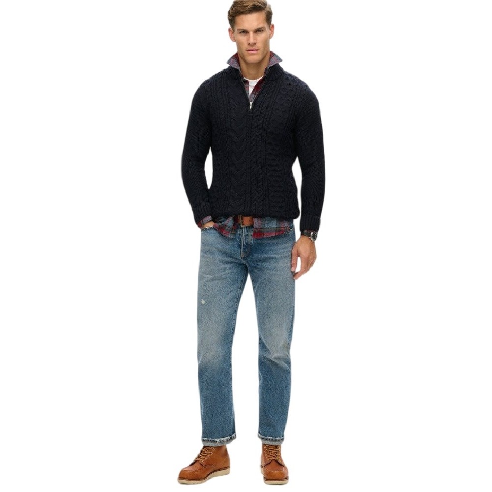 SUPERDRY D1 OVIN JACOB CABLE KNIT HALF ZIP ΜΠΛΟΥΖΑ ΠΛΕΚΤΗ ΑΝΔΡΙΚΗ NAVY