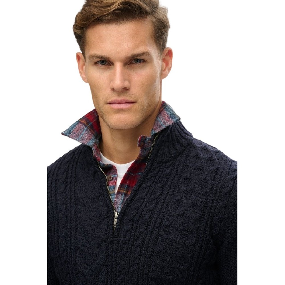 SUPERDRY D1 OVIN JACOB CABLE KNIT HALF ZIP ΜΠΛΟΥΖΑ ΠΛΕΚΤΗ ΑΝΔΡΙΚΗ NAVY