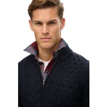 SUPERDRY D1 OVIN JACOB CABLE KNIT HALF ZIP ΜΠΛΟΥΖΑ ΠΛΕΚΤΗ ΑΝΔΡΙΚΗ NAVY