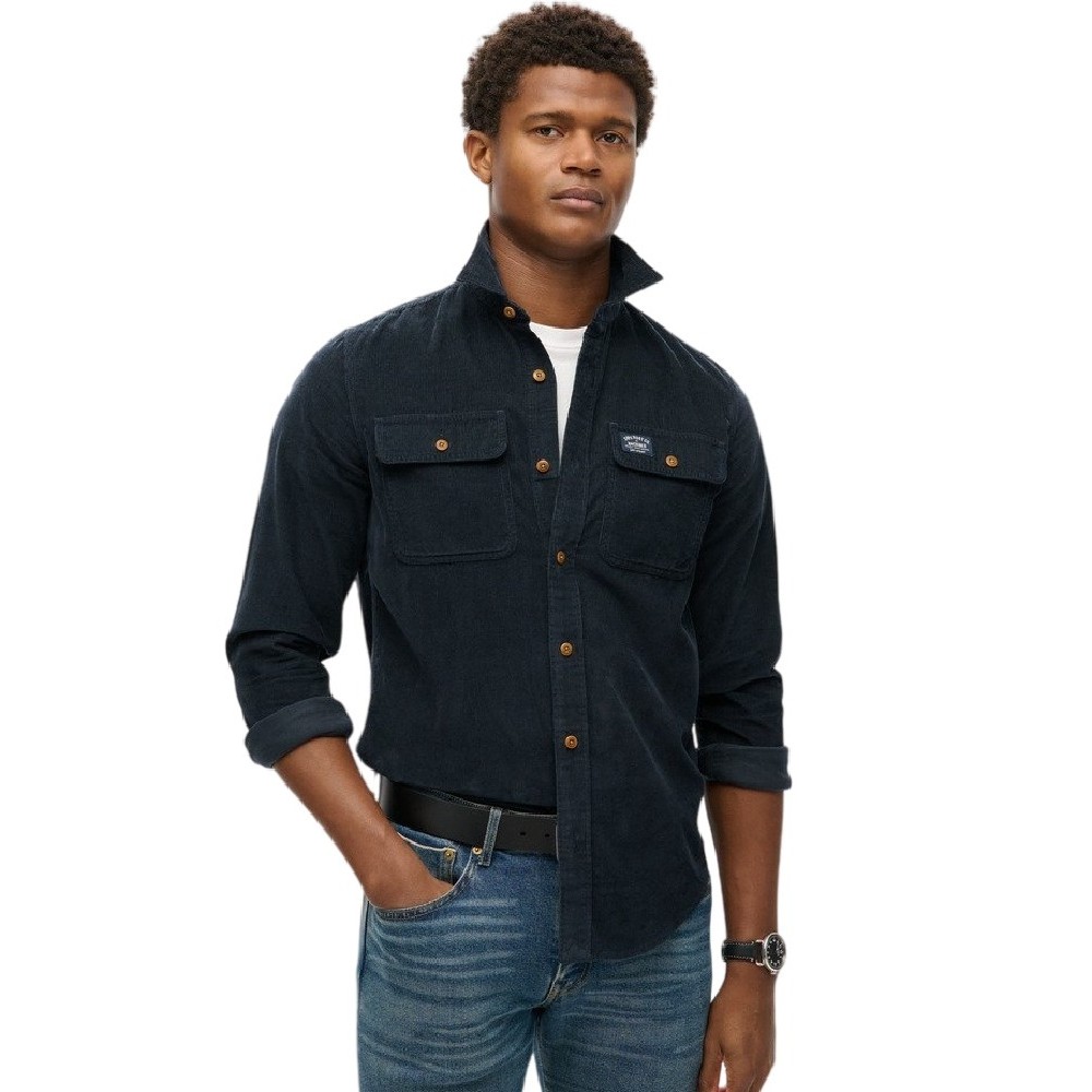 SUPERDRY D2 CORDUROY WORKWEAR SHIRT ΠΟΥΚΑΜΙΣΟ ΑΝΔΡΙΚΟ NAVY