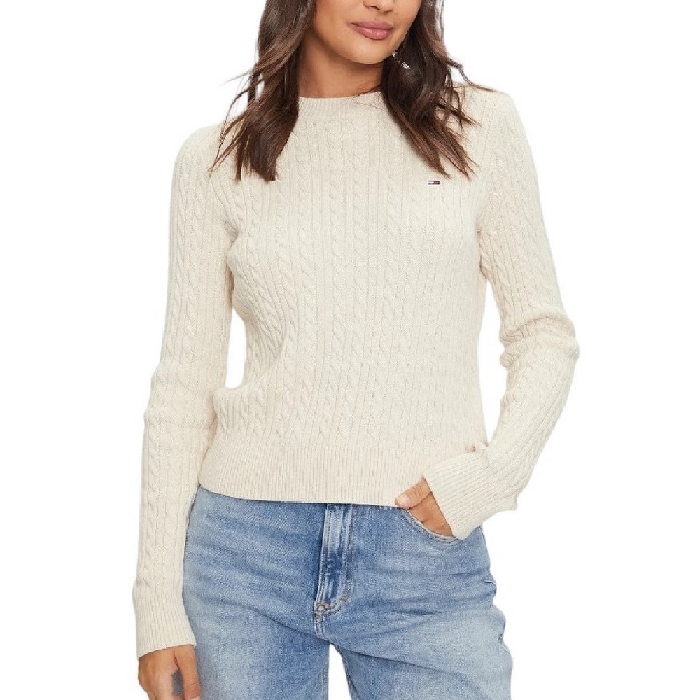 TOMMY JEANS CABLE ESSENTIAL SWEATER ΜΠΛΟΥΖΑ ΠΛΕΚΤΗ ΓΥΝΑΙΚΕΙΑ OFF WHITE