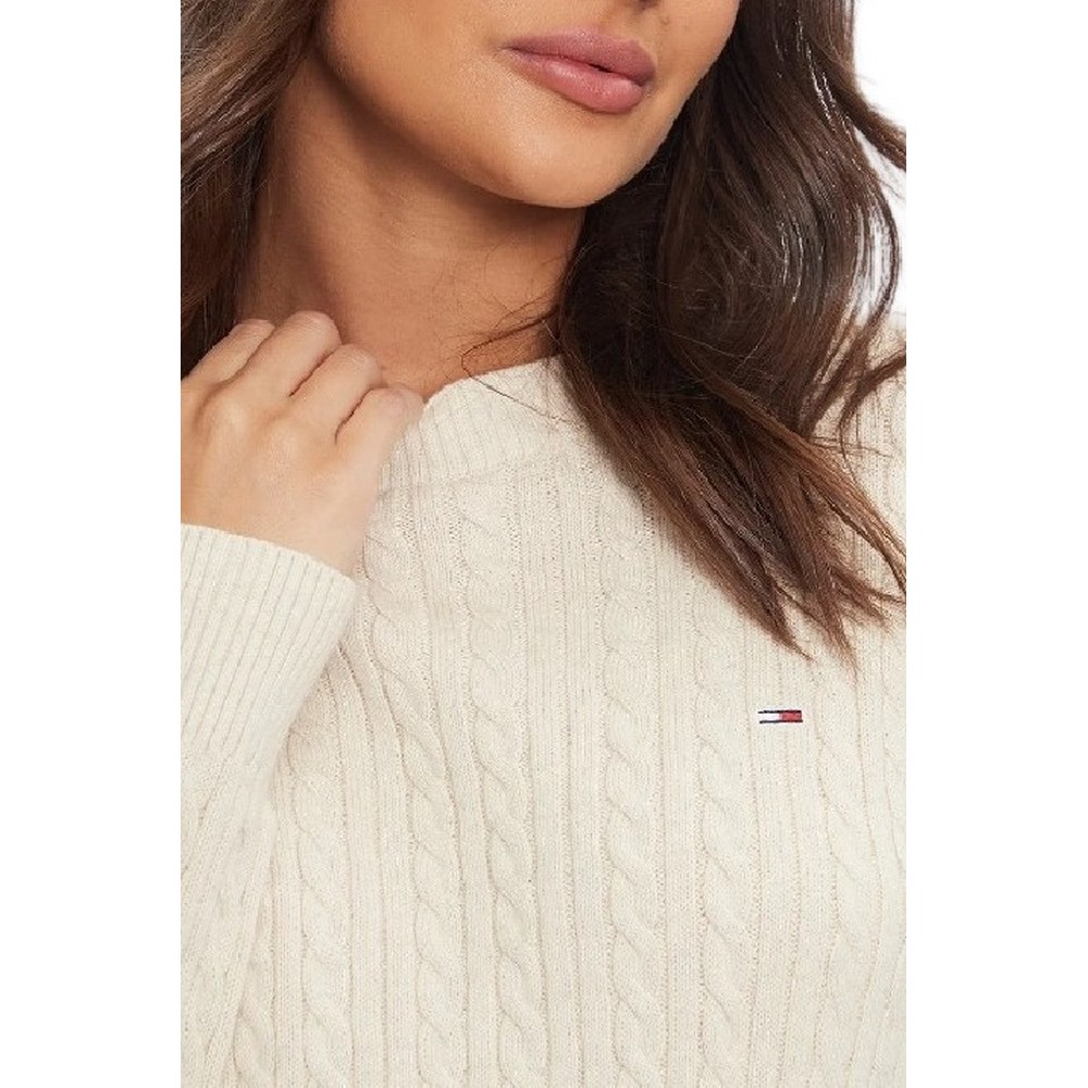 TOMMY JEANS CABLE ESSENTIAL SWEATER ΜΠΛΟΥΖΑ ΠΛΕΚΤΗ ΓΥΝΑΙΚΕΙΑ OFF WHITE