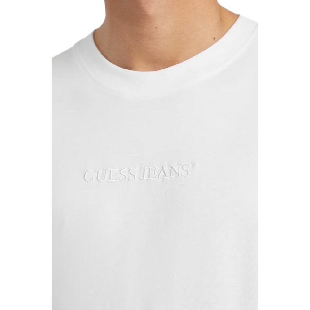 GUESS JEANS EMBROIDERED LOGO TEE T-SHIRT ΜΠΛΟΥΖΑ ΑΝΔΡΙΚΗ WHITE