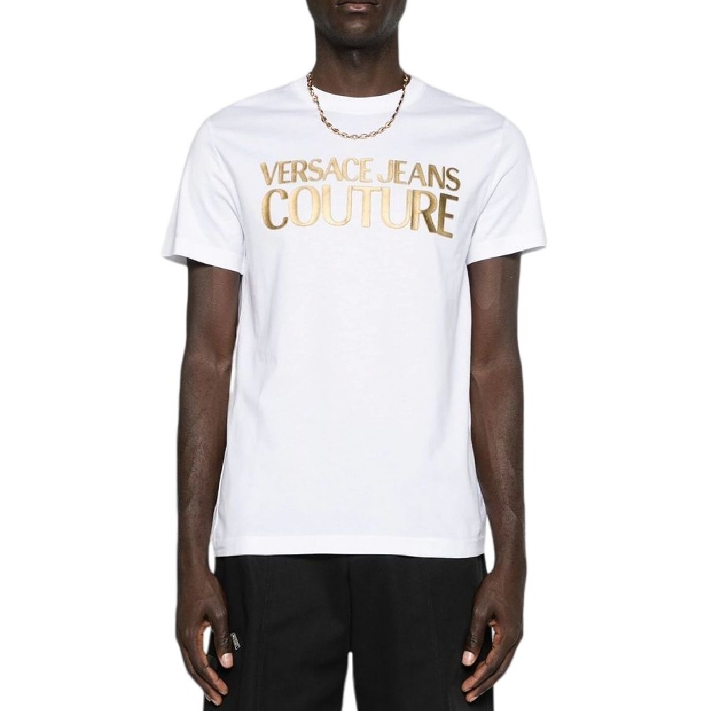 VERSACE JEANS COUTURE LOGO INSTIT THICK FOIL 77GAHT05CJ00T T-SHIRT ΜΠΛΟΥΖΑ ΑΝΔΡΙΚΗ WHITE