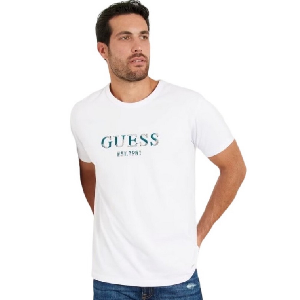 GUESS CN GUESS MULTICOLOR TEE T-SHIRT ΜΠΛΟΥΖΑ ΑΝΔΡΙΚΗ WHITE