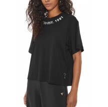 GUESS CN NECK LOGO TEE T-SHIRT ΜΠΛΟΥΖΑ ΓΥΝΑΙΚΕΙΑ BLACK