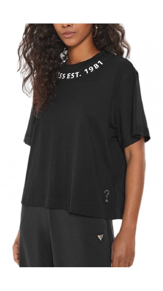 GUESS CN NECK LOGO TEE T-SHIRT ΜΠΛΟΥΖΑ ΓΥΝΑΙΚΕΙΑ BLACK