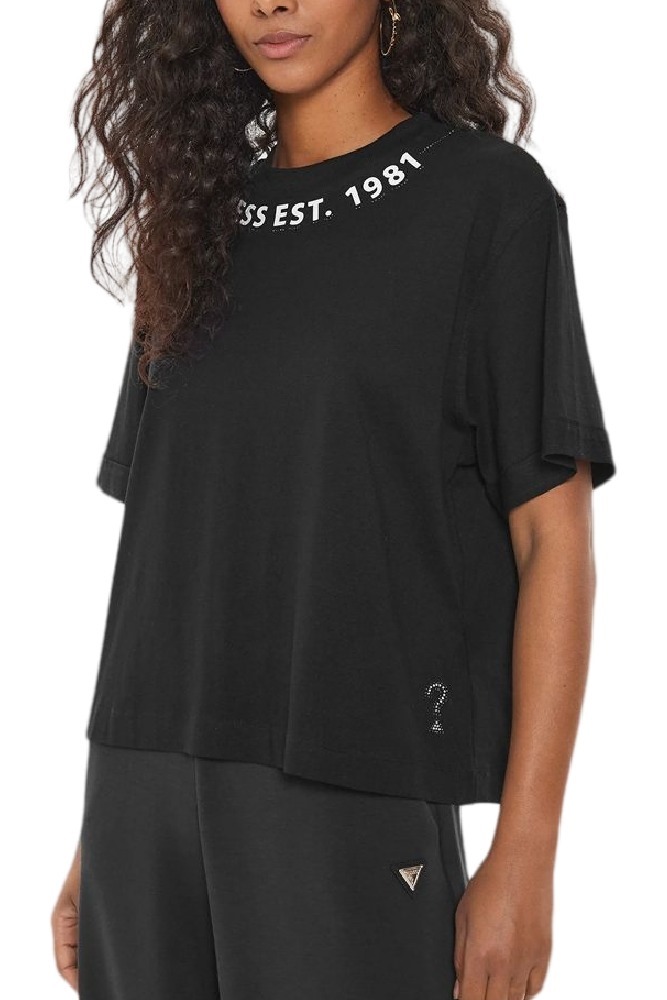 GUESS CN NECK LOGO TEE T-SHIRT ΜΠΛΟΥΖΑ ΓΥΝΑΙΚΕΙΑ BLACK