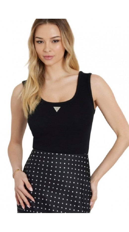 GUESS RIBBED KNIT TANK TOP ΜΠΛΟΥΖΑ ΓΥΝΑΙΚΕΙΑ BLACK