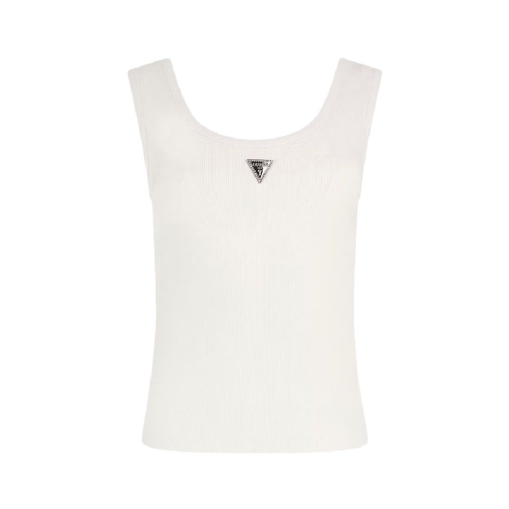 GUESS RIBBED KNIT TANK TOP ΜΠΛΟΥΖΑ ΓΥΝΑΙΚΕΙΑ WHITE