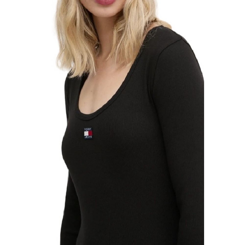 TOMMY JEANS BADGE RIB BODYCON DRESS EXT ΦΟΡΕΜΑ ΓΥΝΑΙΚΕΙΟ BLACK