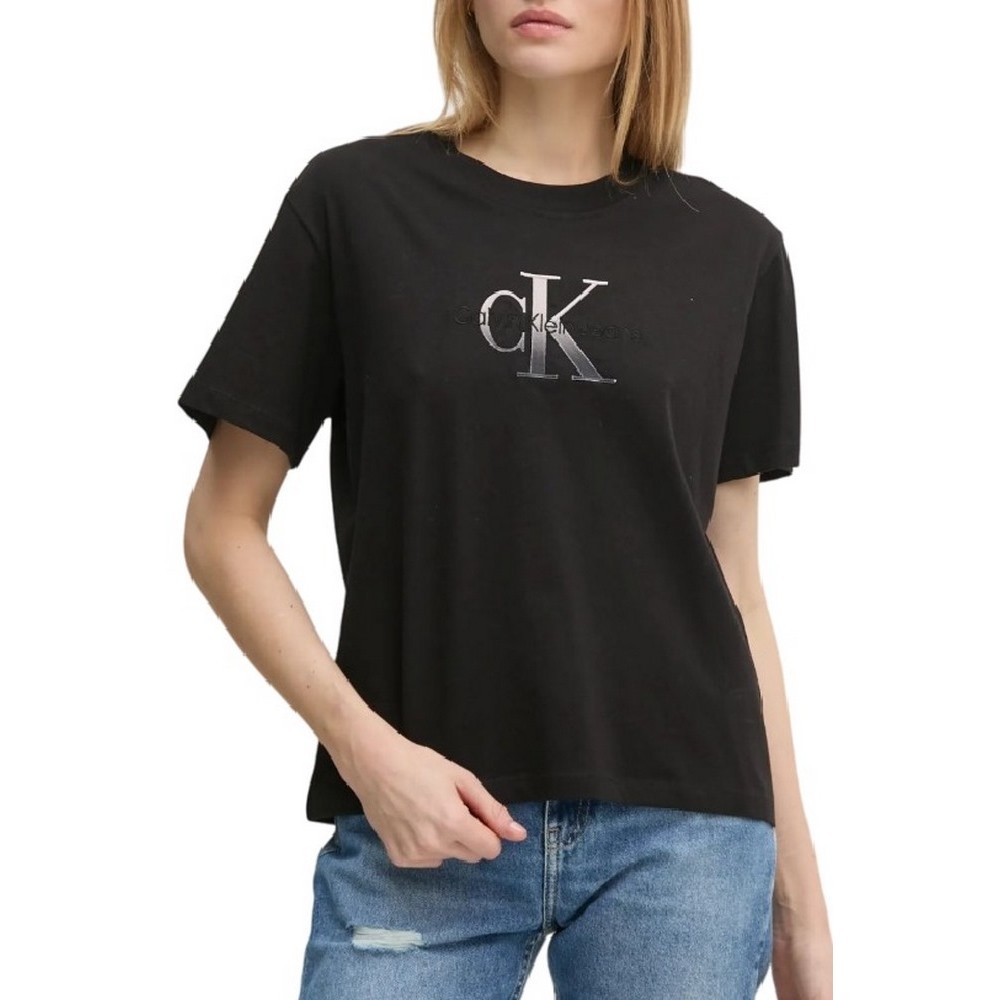 CALVIN KLEIN JEANS EMBROIDERED MONOLOGO TEE T-SHIRT ΜΠΛΟΥΖΑ ΓΥΝΑΙΚΕΙΑ BLACK