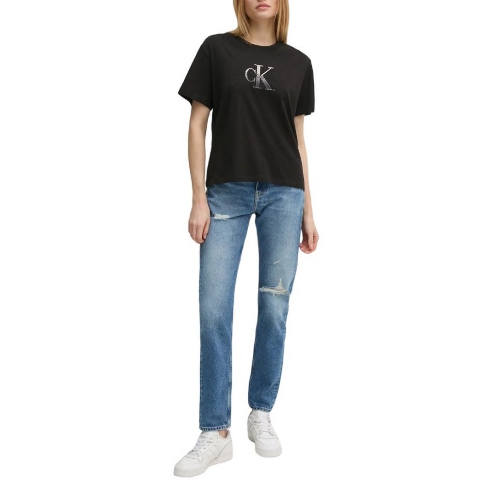 CALVIN KLEIN JEANS EMBROIDERED MONOLOGO TEE T-SHIRT ΜΠΛΟΥΖΑ ΓΥΝΑΙΚΕΙΑ BLACK