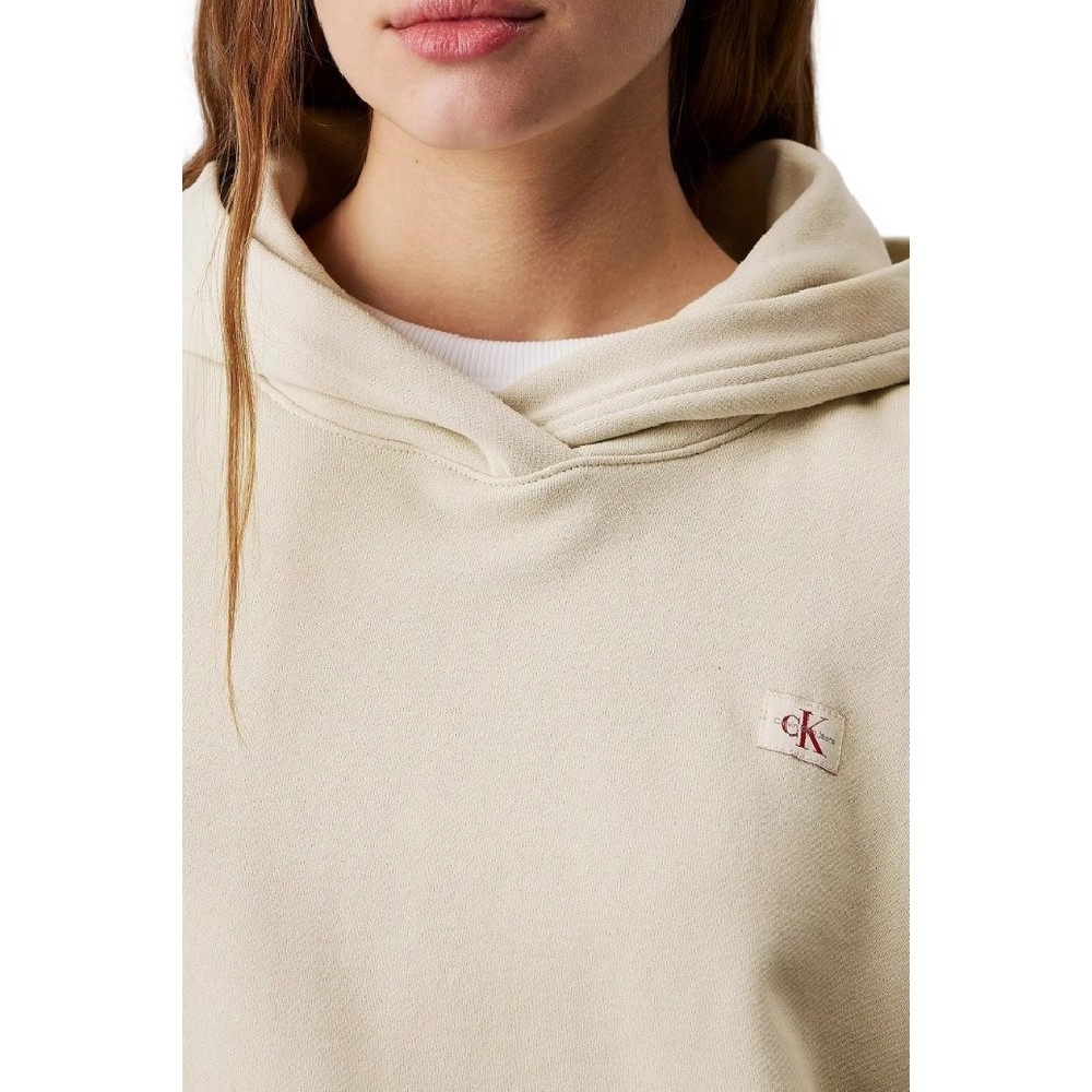 CALVIN KLEIN JEANS WOVEN LABEL PEACHED HOODIE ΜΠΛΟΥΖΑ ΦΟΥΤΕΡ ΓΥΝΑΙΚΕΙΑ PELICAN