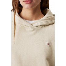 CALVIN KLEIN JEANS WOVEN LABEL PEACHED HOODIE ΜΠΛΟΥΖΑ ΦΟΥΤΕΡ ΓΥΝΑΙΚΕΙΑ PELICAN