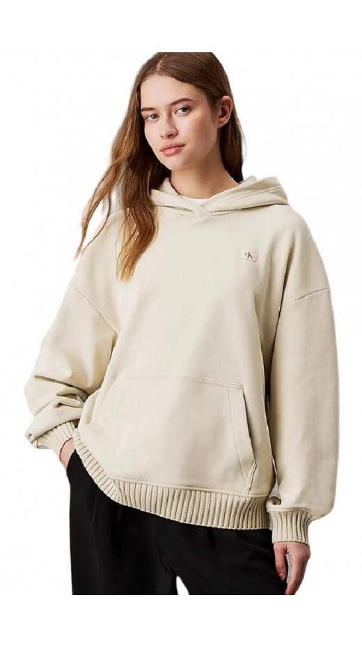 CALVIN KLEIN JEANS WOVEN LABEL PEACHED HOODIE ΜΠΛΟΥΖΑ ΦΟΥΤΕΡ ΓΥΝΑΙΚΕΙΑ PELICAN