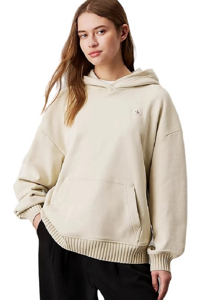 CALVIN KLEIN JEANS WOVEN LABEL PEACHED HOODIE ΜΠΛΟΥΖΑ ΦΟΥΤΕΡ ΓΥΝΑΙΚΕΙΑ PELICAN