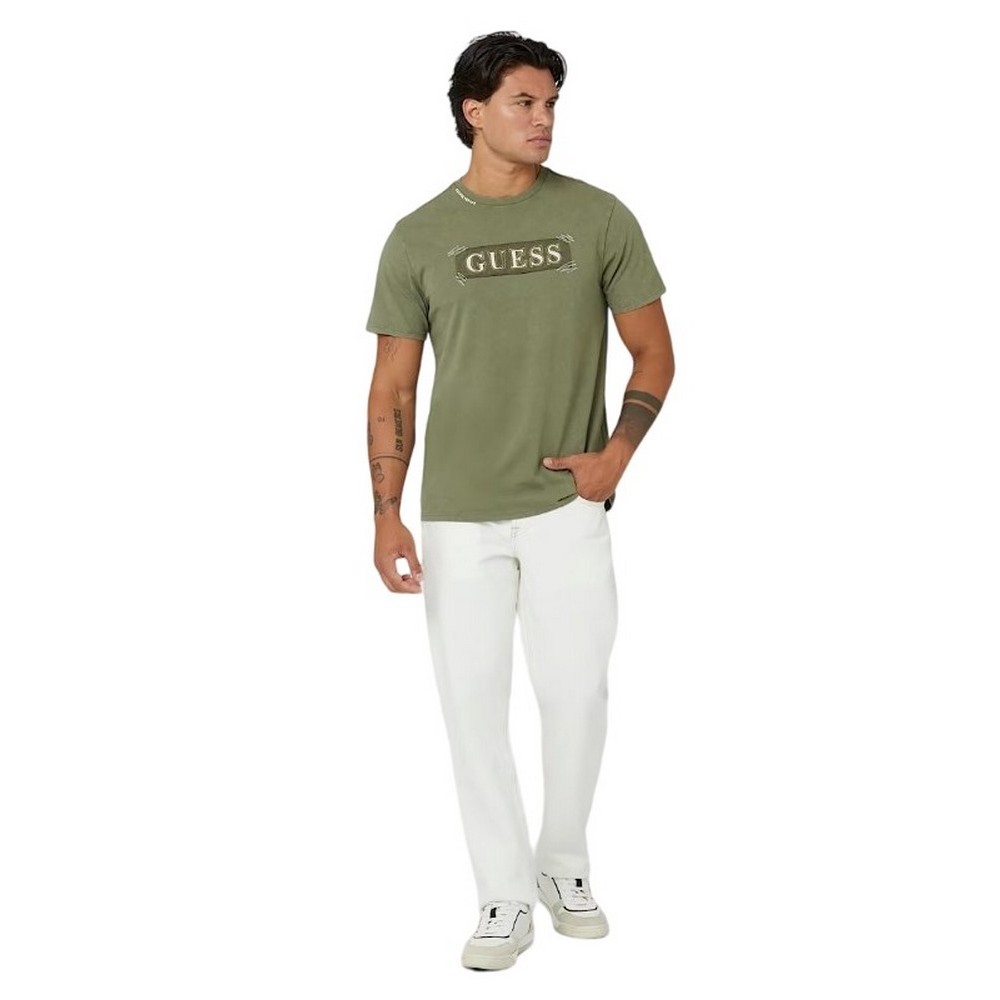 GUESS APPLIQU T-SHIRT M4BI60K9RM1 ΜΠΛΟΥΖΑ ΑΝΔΡΙΚΗ KHAKI