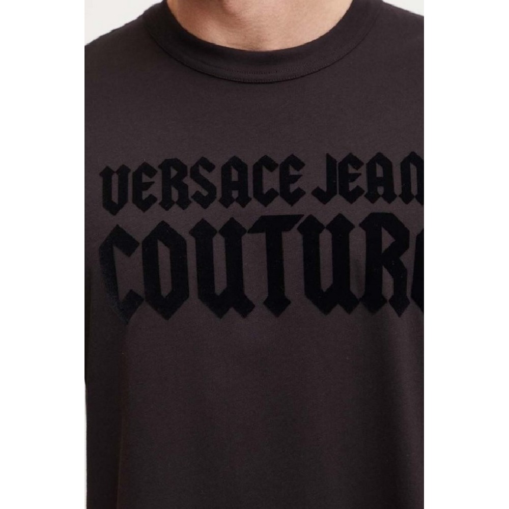 VERSACE JEANS COUTURE R LOGO GOTH FLOCK 77GAHL01CJ01L T-SHIRT ΜΠΛΟΥΖΑ ΑΝΔΡΙΚΗ BLACK