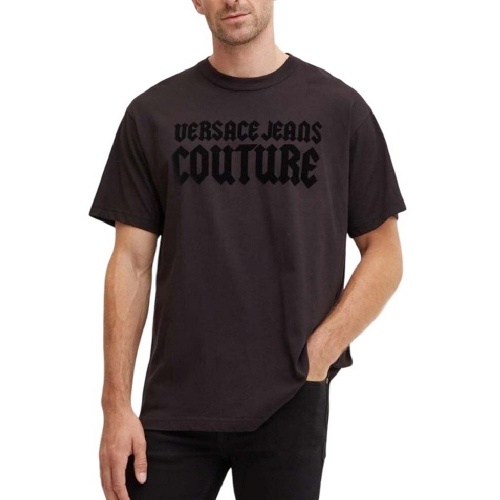 VERSACE JEANS COUTURE R LOGO GOTH FLOCK 77GAHL01CJ01L T-SHIRT ΜΠΛΟΥΖΑ ΑΝΔΡΙΚΗ BLACK