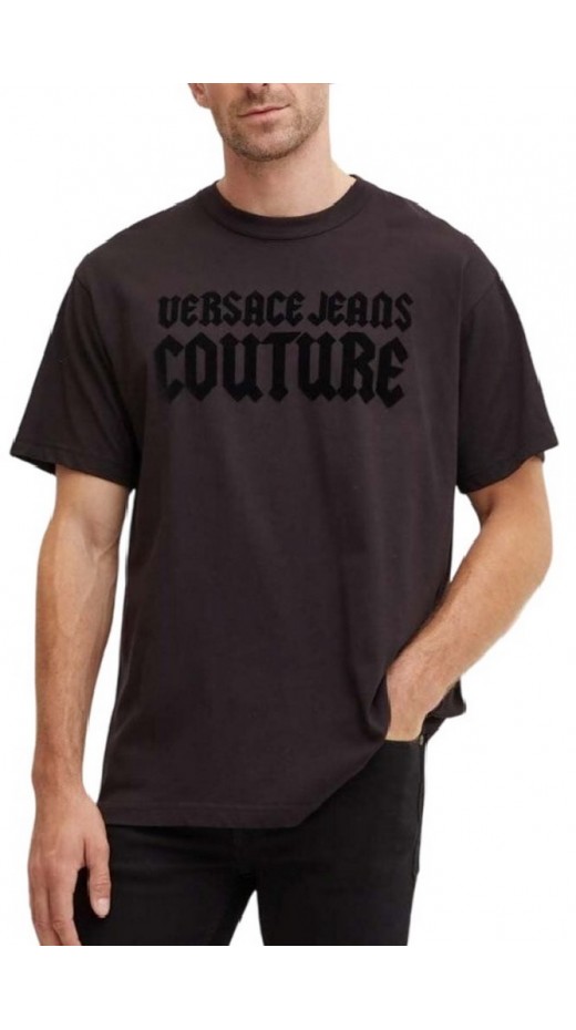 VERSACE JEANS COUTURE R LOGO GOTH FLOCK 77GAHL01CJ01L T-SHIRT ΜΠΛΟΥΖΑ ΑΝΔΡΙΚΗ BLACK