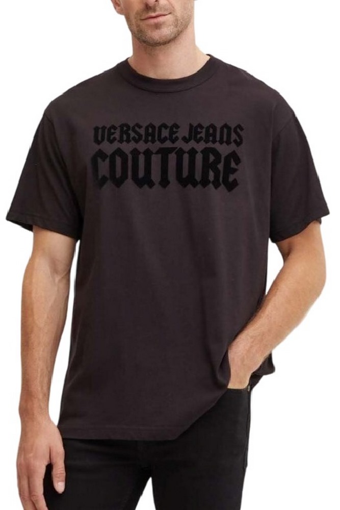 VERSACE JEANS COUTURE R LOGO GOTH FLOCK 77GAHL01CJ01L T-SHIRT ΜΠΛΟΥΖΑ ΑΝΔΡΙΚΗ BLACK