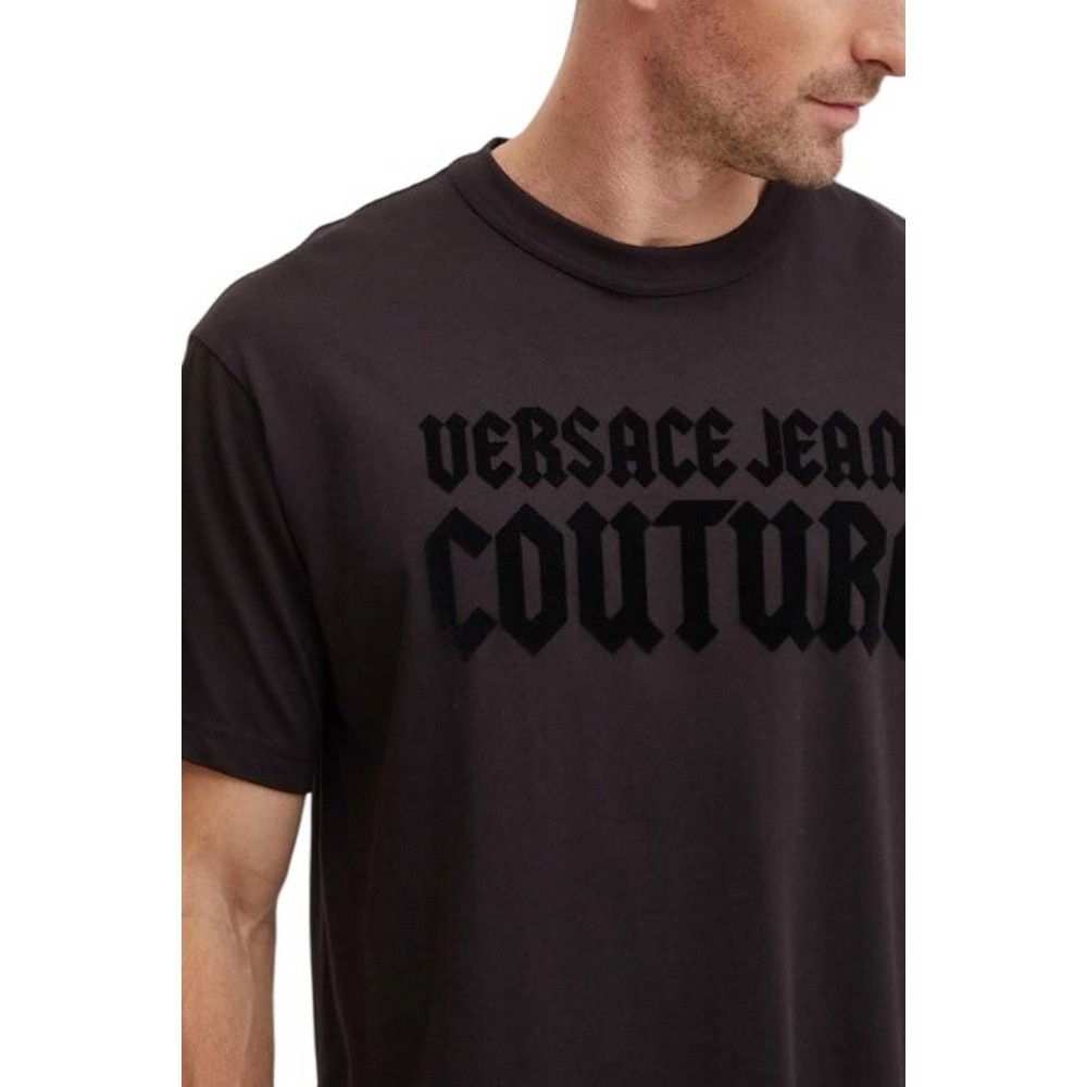 VERSACE JEANS COUTURE R LOGO GOTH FLOCK 77GAHL01CJ01L T-SHIRT ΜΠΛΟΥΖΑ ΑΝΔΡΙΚΗ BLACK