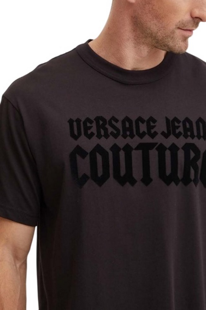 VERSACE JEANS COUTURE R LOGO GOTH FLOCK 77GAHL01CJ01L T-SHIRT ΜΠΛΟΥΖΑ ΑΝΔΡΙΚΗ BLACK