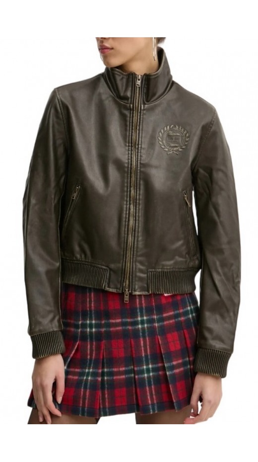 TOMMY JEANS PU WASHED BOMBER ΜΠΟΥΦΑΝ ΓΥΝΑΙΚΕΙΟ BROWN