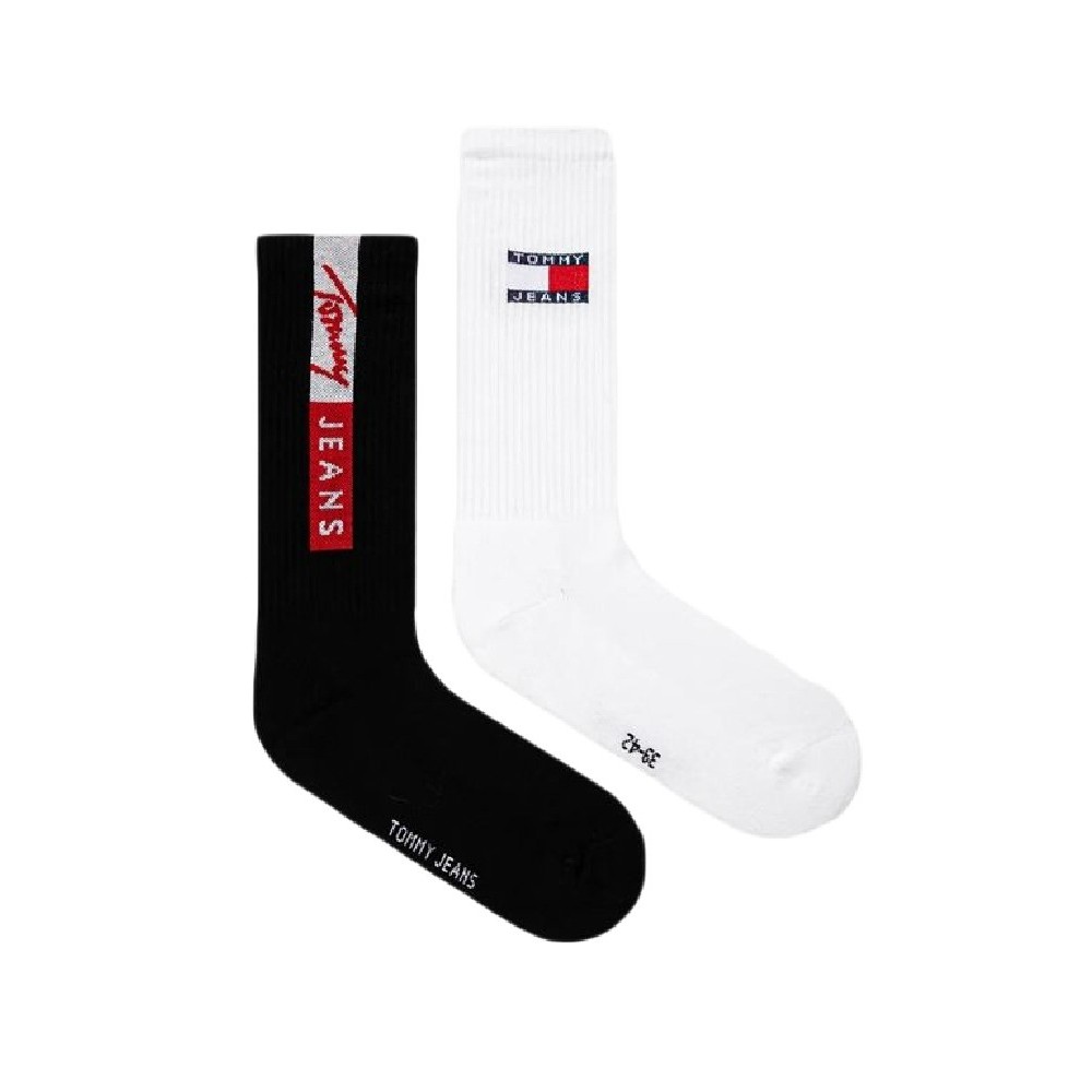 TOMMY JEANS UNI SOCK 2P VERTICAL LOGO ΚΑΛΤΣΕΣ ΑΝΔΡΙΚΕΣ BLACK/WHITE