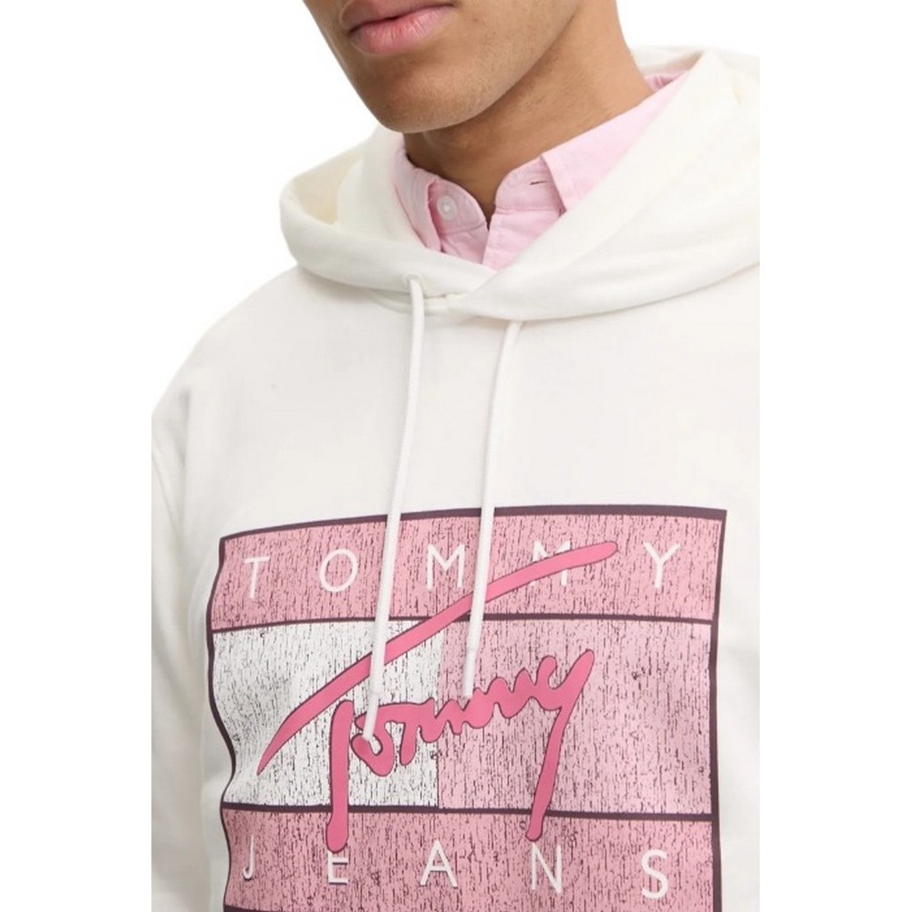 TOMMY JEANS REG DNA FLAG TWIST HOOD EXT ΜΠΛΟΥΖΑ ΦΟΥΤΕΡ ΑΝΔΡΙΚΟ WHITE