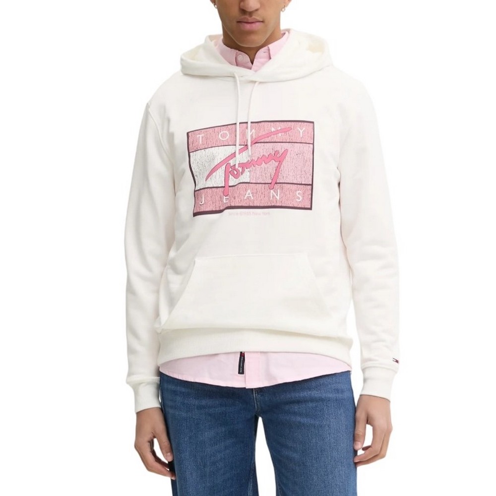 TOMMY JEANS REG DNA FLAG TWIST HOOD EXT ΜΠΛΟΥΖΑ ΦΟΥΤΕΡ ΑΝΔΡΙΚΟ WHITE