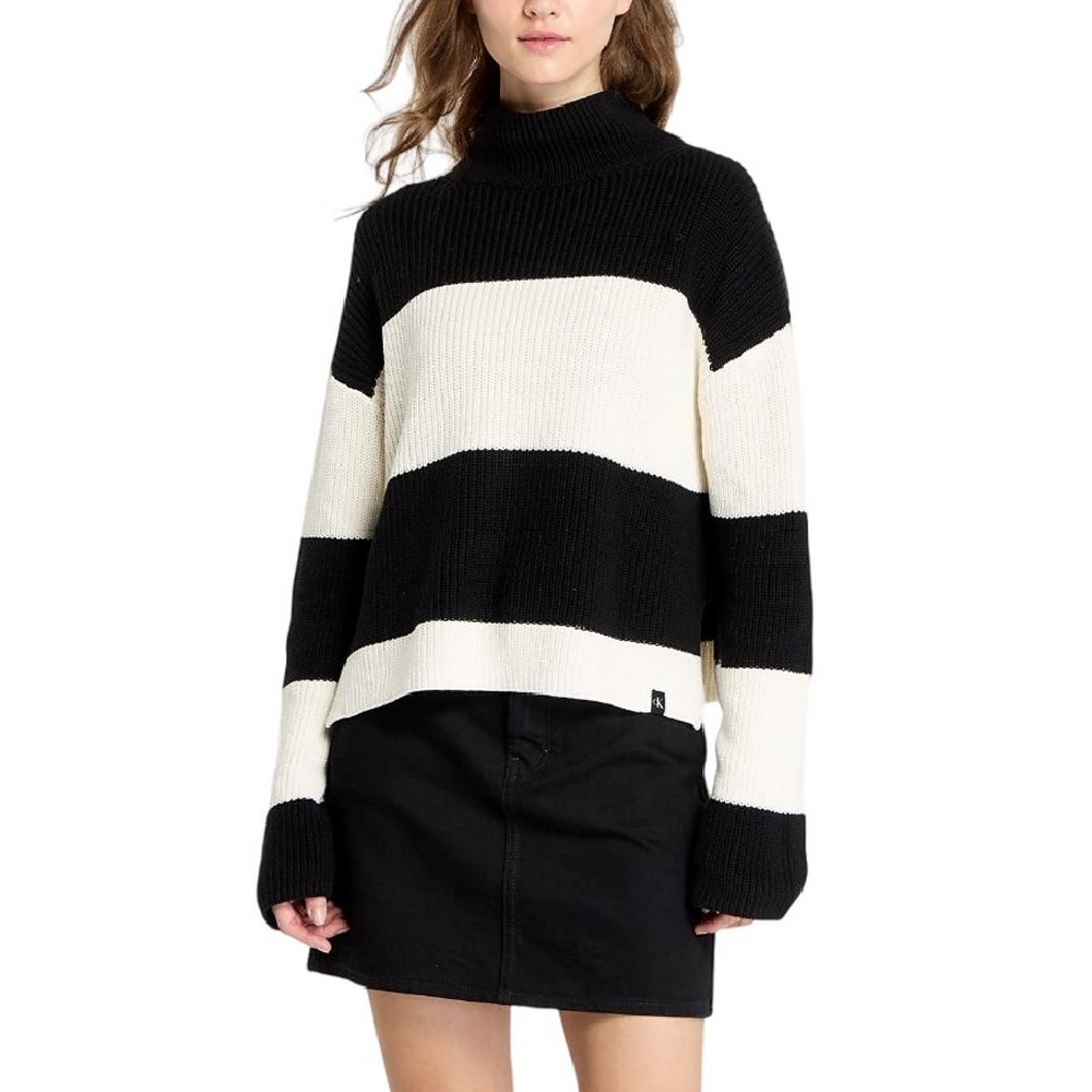 CALVIN KLEIN JEANS LOOSE HIGH NECK SWEATER ΜΠΛΟΥΖΑ ΓΥΝΑΙΚΕΙΑ BLACK/WHITE