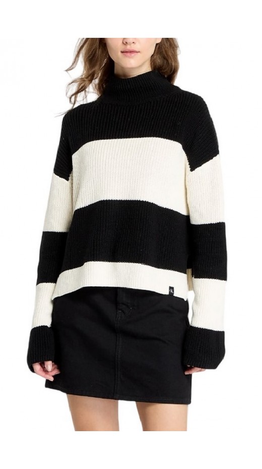 CALVIN KLEIN JEANS LOOSE HIGH NECK SWEATER ΜΠΛΟΥΖΑ ΓΥΝΑΙΚΕΙΑ BLACK/WHITE