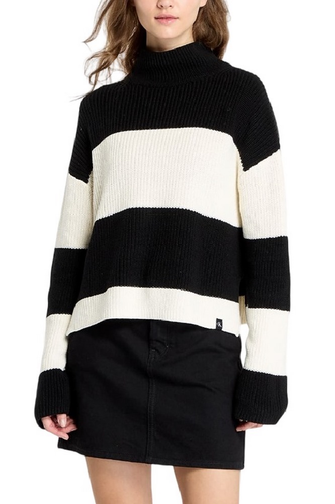 CALVIN KLEIN JEANS LOOSE HIGH NECK SWEATER ΜΠΛΟΥΖΑ ΓΥΝΑΙΚΕΙΑ BLACK/WHITE