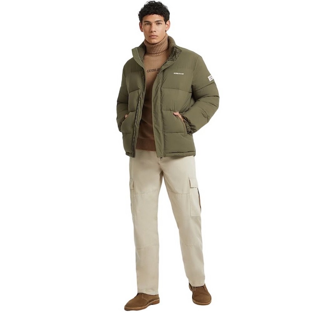 GUESS JEANS REG LENGHT PUFFER JACKET ΜΠΟΥΦΑΝ ΑΝΔΡΙΚΟ KHAKI