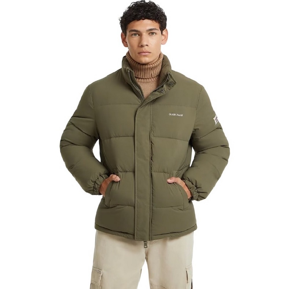 GUESS JEANS REG LENGHT PUFFER JACKET ΜΠΟΥΦΑΝ ΑΝΔΡΙΚΟ KHAKI