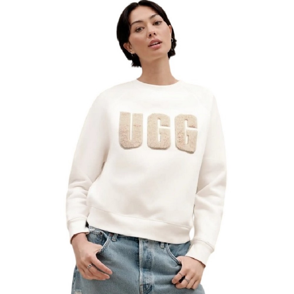 UGG MADELINE FUZZY LOGO CREWNECK ΜΠΛΟΥΖΑ ΦΟΥΤΕΡ ΓΥΝΑΙΚΕΙΑ WHITE