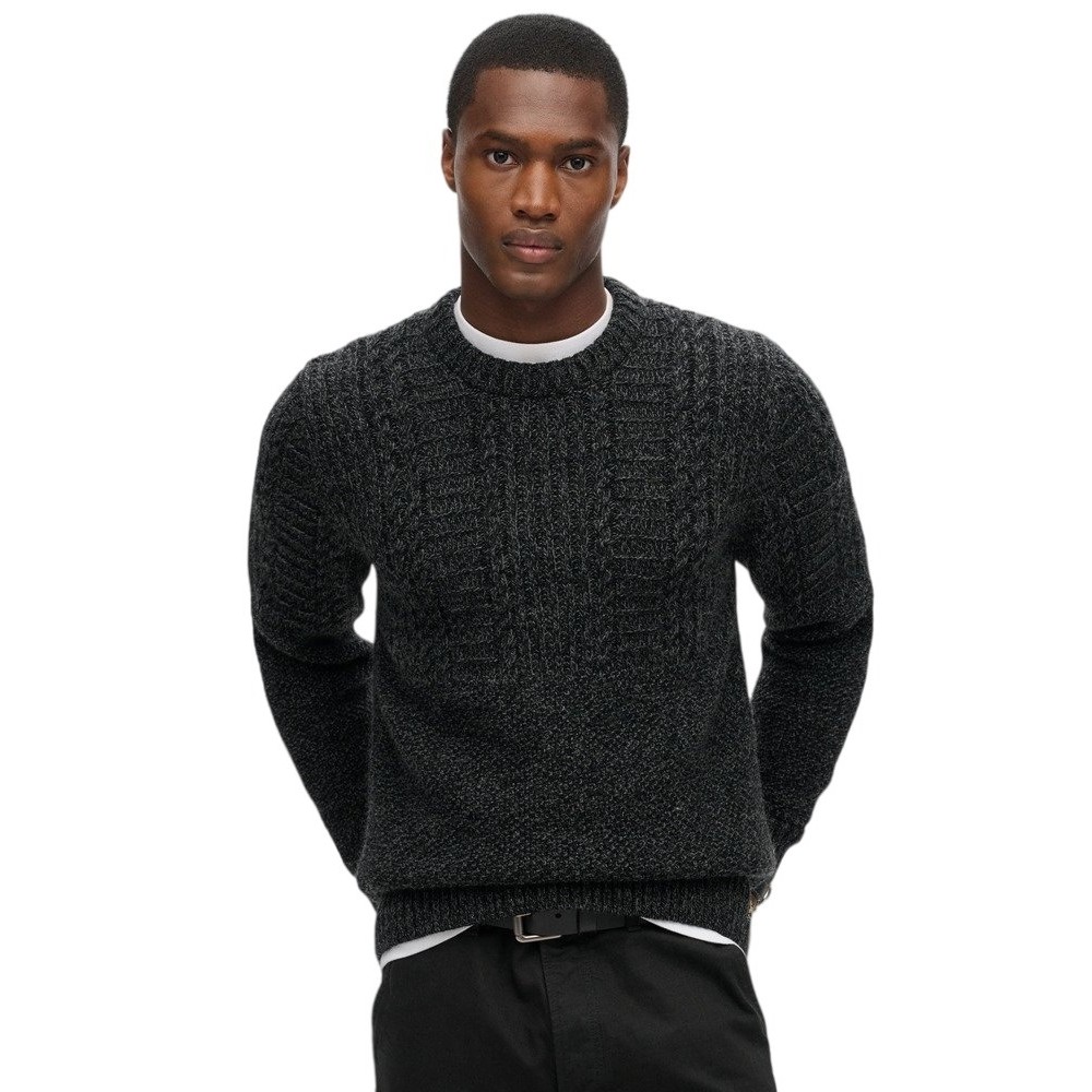 SUPERDRY D1 OVIN JACOB CABLE JUMPER ΜΠΛΟΥΖΑ ΠΛΕΚΤΗ ΑΝΔΡΙΚΗ BLACK