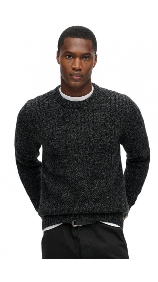 SUPERDRY D1 OVIN JACOB CABLE JUMPER ΜΠΛΟΥΖΑ ΠΛΕΚΤΗ ΑΝΔΡΙΚΗ BLACK