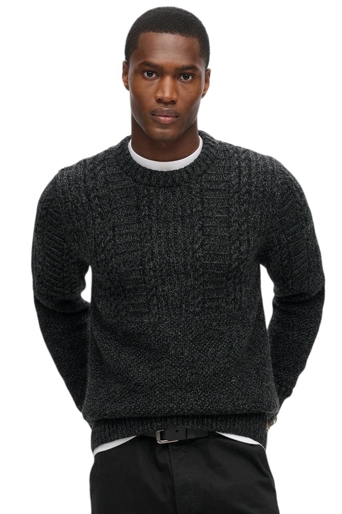 SUPERDRY D1 OVIN JACOB CABLE JUMPER ΜΠΛΟΥΖΑ ΠΛΕΚΤΗ ΑΝΔΡΙΚΗ BLACK