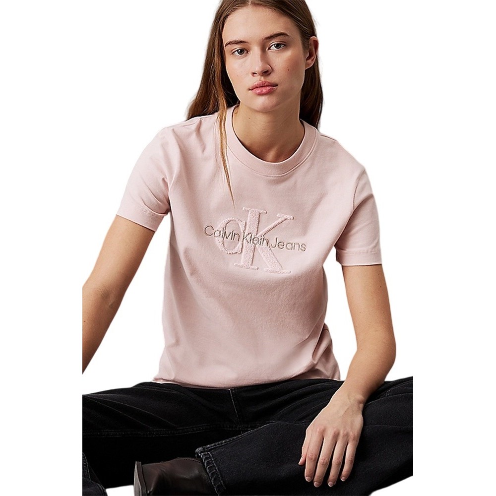 CALVIN KLEIN JEANS CHENILLE MONOLOGO REGULAR TEE T-SHIRT ΜΠΛΟΥΖΑ ΓΥΝΑΙΚΕΙΑ PEACH