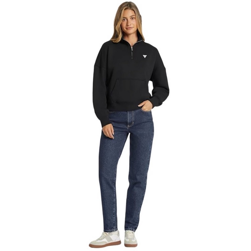 GUESS JEANS  HALF ZIP OS MINI ΜΠΛΟΥΖΑ ΦΟΥΤΕΡ ΓΥΝΑΙΚΕΙΑ BLACK